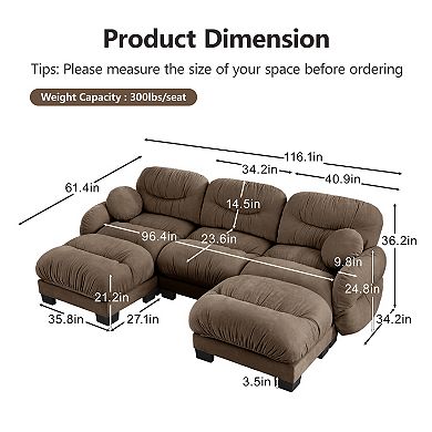 Trikiousd U Shape Sectional Sofa 3 Seater Modular Sofa with 2 Ottomans