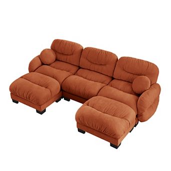 Trikiousd U Shape Sectional Sofa 3 Seater Modular Sofa with 2 Ottomans