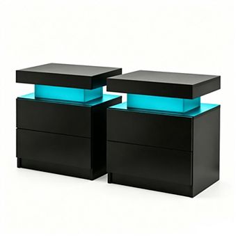 Trikiousd LED Nightstands Set of 2, 2 Drawers Bedside Table Cabinet