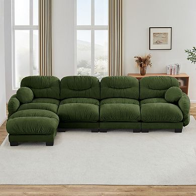 Trikiousd Modular Sofa and Ottoman Set, L Shape Chenille Sectional Couch