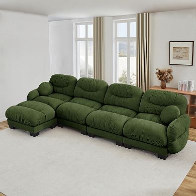 Trikiousd Modular Sofa and Ottoman Set, L Shape Chenille Sectional Couch