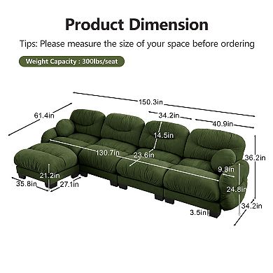 Trikiousd Modular Sofa and Ottoman Set, L Shape Chenille Sectional Couch