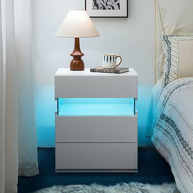 Trikiousd Bedroom LED Bedside Table End Table 3 Drawers Nightstand