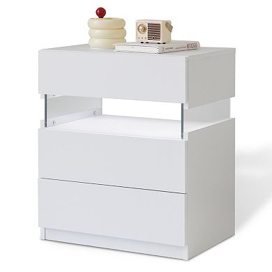 Trikiousd Bedroom LED Bedside Table End Table 3 Drawers Nightstand