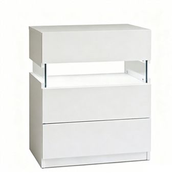 Trikiousd Bedroom LED Bedside Table End Table 3 Drawers Nightstand