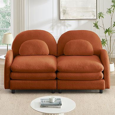 Trikiousd Teddy Fabric Loveseat Cloud-Style 2-Seater Couch Modular Sofa