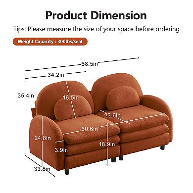 Trikiousd Teddy Fabric Loveseat Cloud-Style 2-Seater Couch Modular Sofa