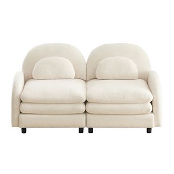 Trikiousd Teddy Fabric Loveseat Cloud-Style 2-Seater Couch Modular Sofa