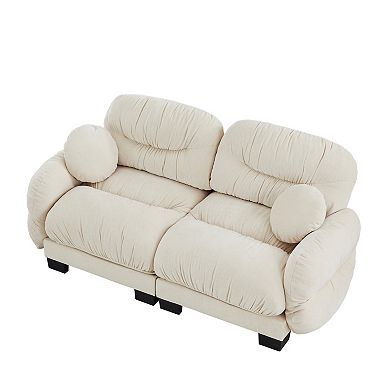 Trikiousd Pleated Design Chenille Modular Sofa Loveseat with 2 Round Throw Pillows