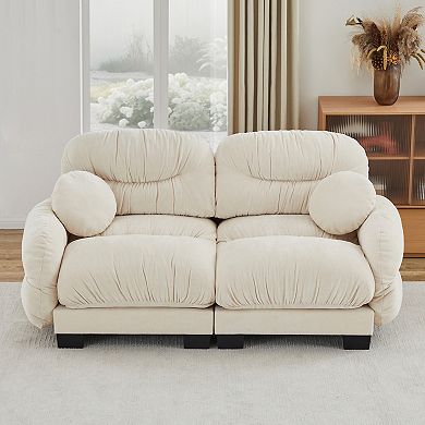 Trikiousd Pleated Design Chenille Modular Sofa Loveseat with 2 Round Throw Pillows
