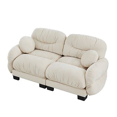 Trikiousd Pleated Design Chenille Modular Sofa Loveseat with 2 Round Throw Pillows
