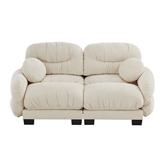 Trikiousd Pleated Design Chenille Modular Sofa Loveseat with 2 Round Throw Pillows