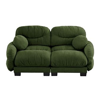 Trikiousd Pleated Design Chenille Modular Sofa Loveseat with 2 Round Throw Pillows