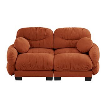 Trikiousd Pleated Design Chenille Modular Sofa Loveseat with 2 Round Throw Pillows