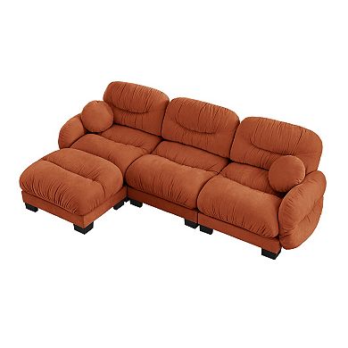 Trikiousd L-Shaped Chenille Sectional Sofa 3 Seater Modular Sofa and Ottoman Set for Living Room