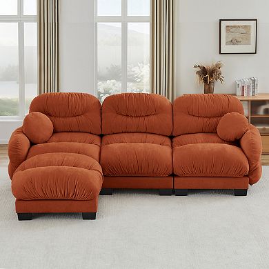 Trikiousd L-Shaped Chenille Sectional Sofa 3 Seater Modular Sofa and Ottoman Set for Living Room
