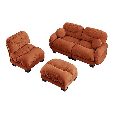 Trikiousd L-Shaped Chenille Sectional Sofa 3 Seater Modular Sofa and Ottoman Set for Living Room