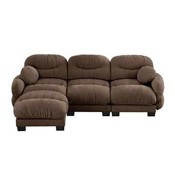 Trikiousd L-Shaped Chenille Sectional Sofa 3 Seater Modular Sofa and Ottoman Set for Living Room