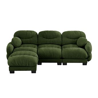 Trikiousd L-Shaped Chenille Sectional Sofa 3 Seater Modular Sofa and Ottoman Set for Living Room