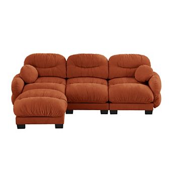Trikiousd L-Shaped Chenille Sectional Sofa 3 Seater Modular Sofa and Ottoman Set for Living Room