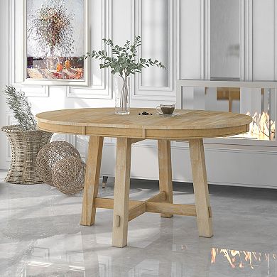 Trikiousd Wooden Round Extendable Dining Table X-Shaped Pedestal Base Kitchen Table