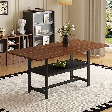 Trikiousd Rectangular Dining Table with Open Storage Shelf
