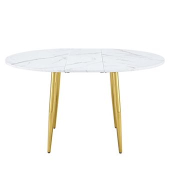 Trikiousd Round Extendable Dining Table Pull-Out Coffee Table Kitchen Foldable Table