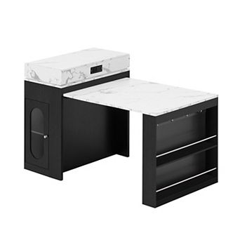 Trikiousd Extendable Dining Table Folding Kitchen Island Sideboard with Power Outlet