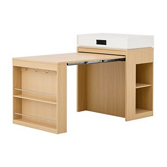 Trikiousd Extendable Dining Table Folding Kitchen Island Sideboard with Power Outlet