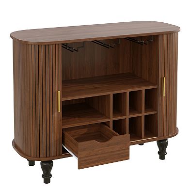 Trikiousd Sliding Tambour Doors Wine Bar Cabinet Wine Coffee Station