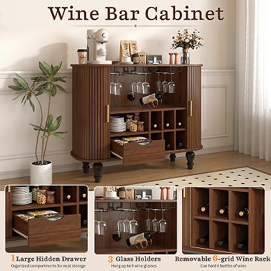 Trikiousd Sliding Tambour Doors Wine Bar Cabinet Wine Coffee Station