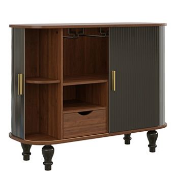 Trikiousd Sliding Tambour Doors Wine Bar Cabinet Wine Coffee Station