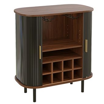 Trikiousd Fluted Wine Bar Cabinet with Glass Holders & Wine Racks, Liquor Coffee Station
