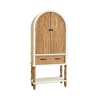 Trikiousd Arched Sideboard Flower Carved Door Accent Storage Cabinet