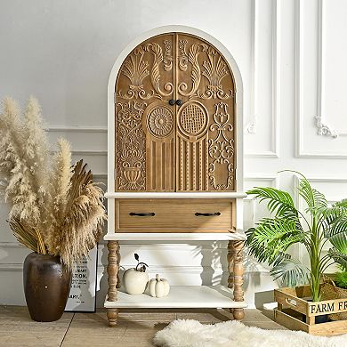 Trikiousd Arched Sideboard Flower Carved Door Accent Storage Cabinet