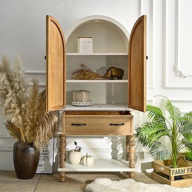 Trikiousd Arched Sideboard Flower Carved Door Accent Storage Cabinet