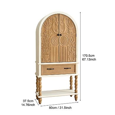 Trikiousd Arched Sideboard Flower Carved Door Accent Storage Cabinet