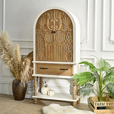 Trikiousd Arched Sideboard Flower Carved Door Accent Storage Cabinet