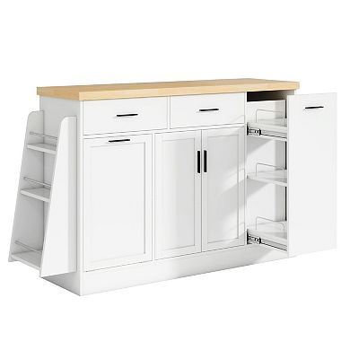 Trikiousd Storage Sideboard Kitchen Island Table with 3-Tier Spice Rack, Trash Can Storage