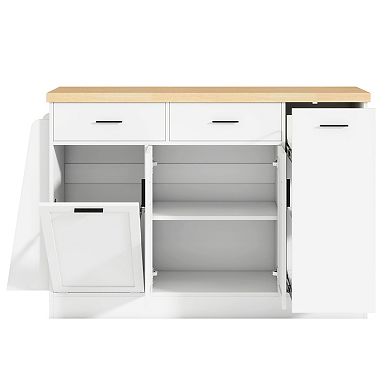 Trikiousd Storage Sideboard Kitchen Island Table with 3-Tier Spice Rack, Trash Can Storage