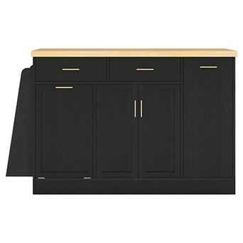 Trikiousd Storage Sideboard Kitchen Island Table with 3 tier Spice Rack, Trash Can Storage