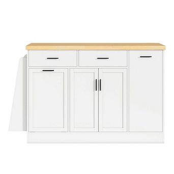 Trikiousd Storage Sideboard Kitchen Island Table with 3 tier Spice Rack, Trash Can Storage