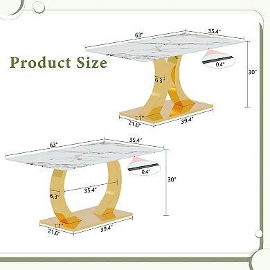 Trikiousd Tempered Glass Dining Table with Faux Marble Table Top