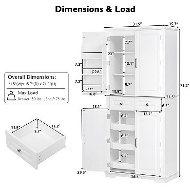Trikiousd Tall Kitchen Pantry Cabinet Cupboard Storage Cabinet