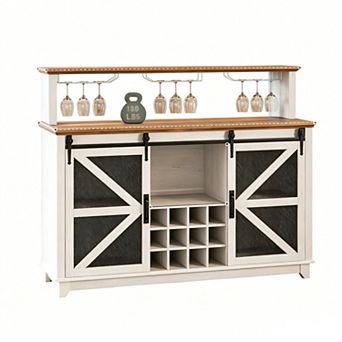 Trikiousd Farmhouse Wine Cabinet LED Coffee Bar Cabinet for Kitchen Dining Room