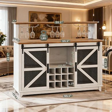 Trikiousd Farmhouse Wine Cabinet LED Coffee Bar Cabinet for Kitchen Dining Room