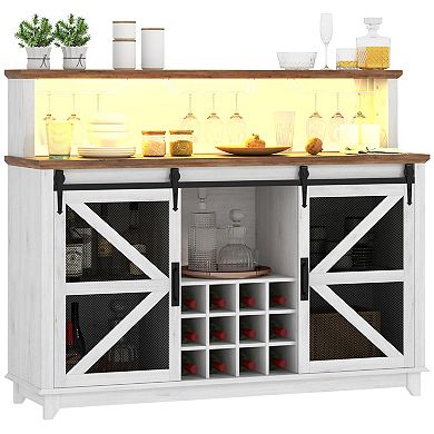 Trikiousd Farmhouse Wine Cabinet LED Coffee Bar Cabinet for Kitchen Dining Room