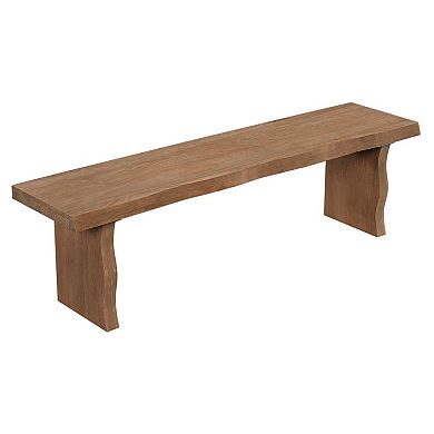 Trikiousd Pine Wood Bench Rectangular Dining Chair Entryway Stool with Wavy Legs