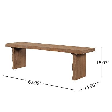 Trikiousd Pine Wood Bench Rectangular Dining Chair Entryway Stool with Wavy Legs