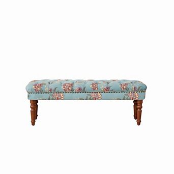 Trikiousd Floral Tufted Bench Ottoman End of Bed Bench with Turned Wood Legs
